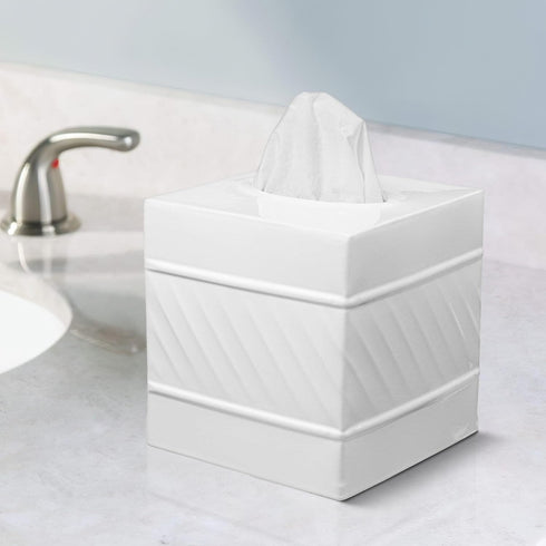 Handcrafted Wave Embossed Metal Square Tissue Box Cover